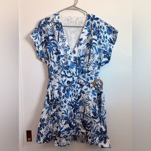 j Marie Mara wrap romper Blue and White Floral eyelet
